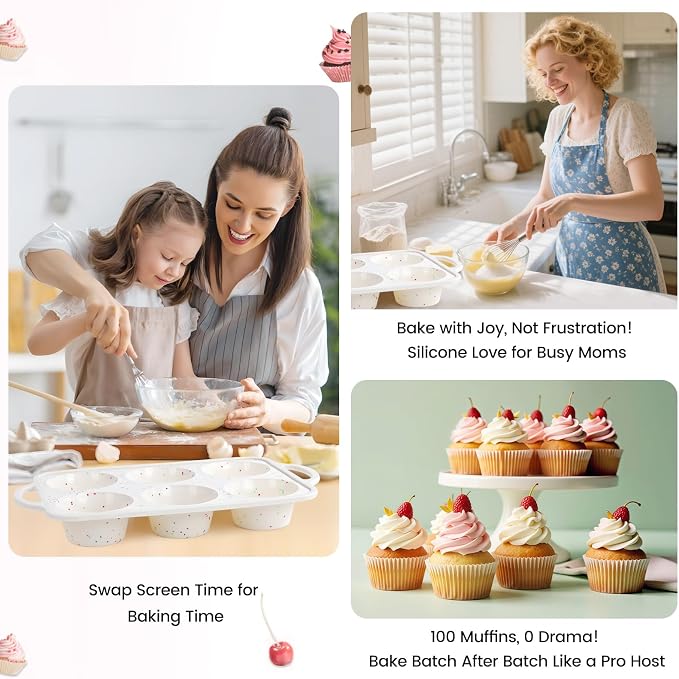 Silicone Jumbo Muffin Pan for Baking with Metal Reinforced Frame, 6 Cup Nonstick Extra Large Muffin Tin, BPA Free Cupcake Pan and Dishwasher Safe Big Muffin Pan