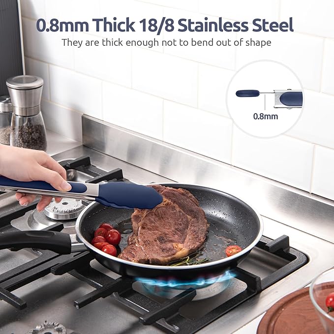 U-Taste Kitchen Tong for Cooking, 600ºF Heat-Resistant, 9in/Midnight Blue | Rubber Tong for Serving Food, Salad/Grill/BBQ/Steak/Pasta Silicon Tongs, 18/8 Stainless Steel Handle & Smooth Locking