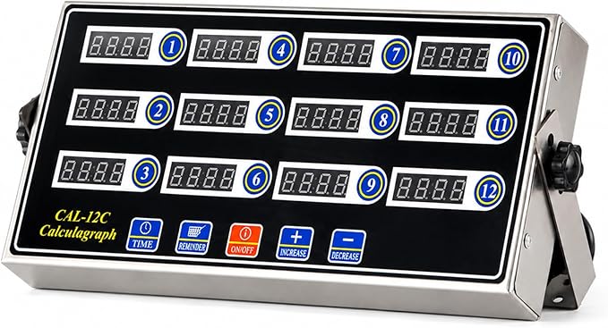 Commercial 12 Channels Digital Kitchen Timer, Stainless Steel Calculagraph Timer with Loud Alarm for Restaurant, Clock Reminder on Multiple Events