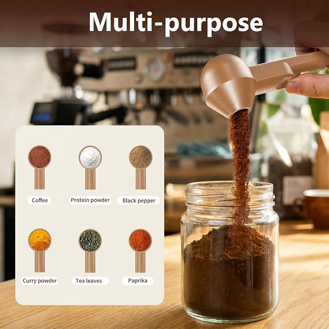 Coffee Scoop with Funnel for Reusable K Cup, 2 TBSP Measuring Spoon | Mess-Free Funnel Design, Sliding Leveler for Precise 2 TBSP, Long Handle for Coffee, Protein Powder & Tea (1-Pack)
