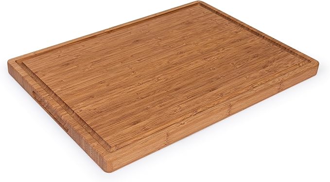 Bamboo Cutting Board with Handles and Juice Grooves, 12 x 9 x 0.47 Inches, Carbonized Wood Kitchen Chopping Board