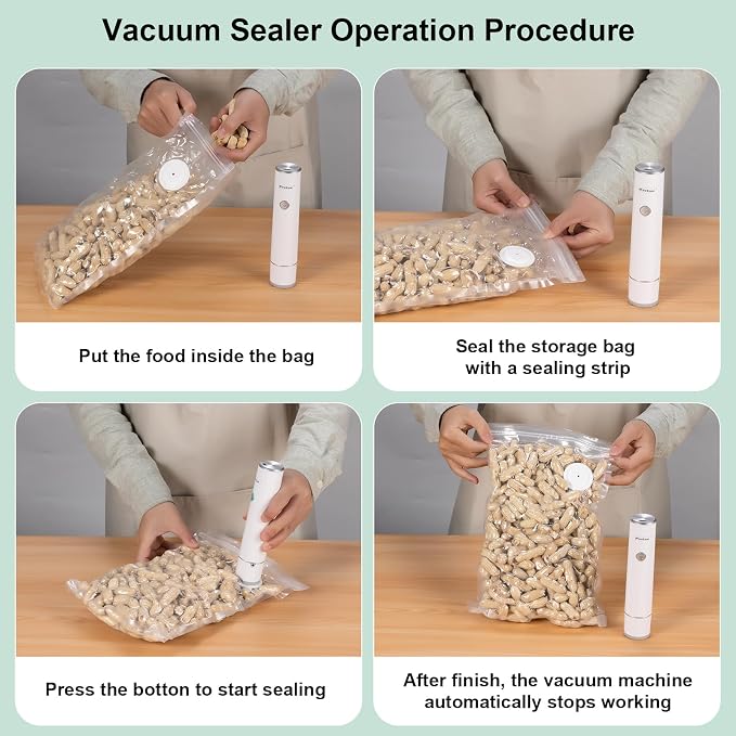 Handheld Vacuum Sealer for Food Storage – Portable & Rechargeable, Easy One-Hand Automatic Operation, 1 Vacuum Sealer + 10 Food Reusable Bags