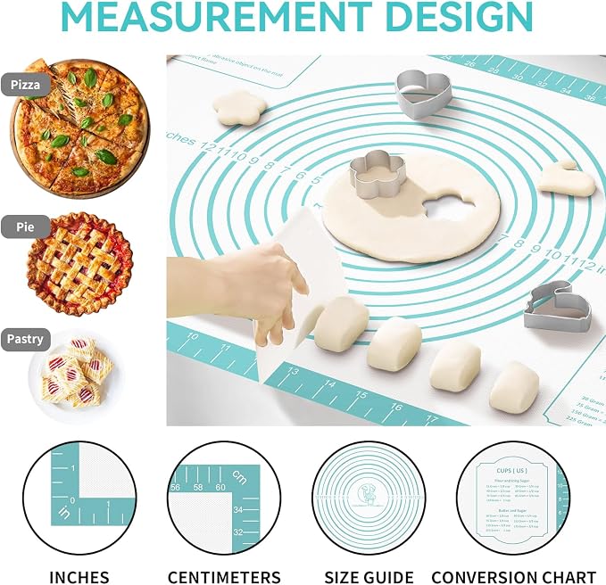 Non-Stick Silicone Pastry Mat, Thick Silicone Baking Mat - Dough Mat for Rolling, Silicone Mat for Baking Cookies Macarons Bread, Extra Large 26 x 16 Inch