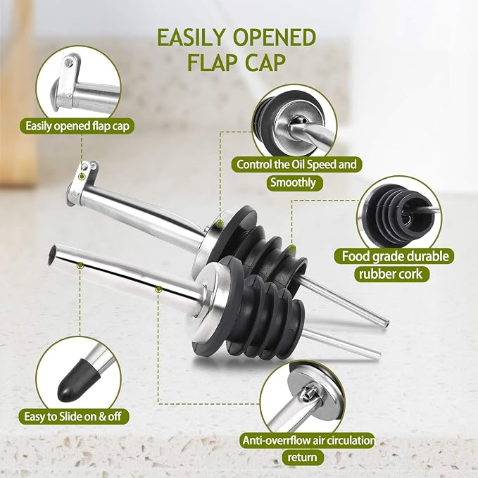 AOZITA 17oz Glass Olive Oil Dispenser - Oil and Vinegar Cruet Bottle with Stainless Steel Pourers - Funnel For Easy Refill - Olive Carafe Decanter for Kitchen