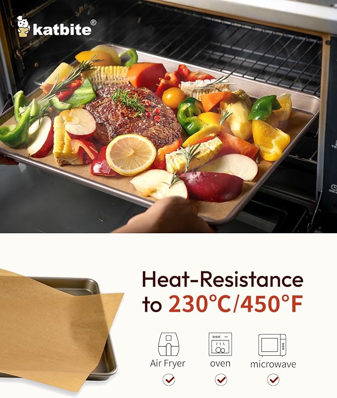 Katbite 120 Pcs Parchment Paper Baking Sheets, 12x16 Inch, Heavy Duty | Unbleached precut Non-Stick half sheet paper, ideal for baking, cooking, steaming and oven use