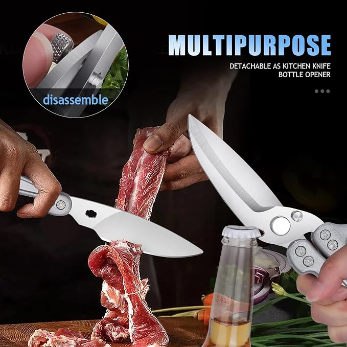 DRAGON RIOT Poultry Shears, Heavy Duty Kitchen Scissors, Silver | Stainless Steel, Dishwasher Safe, For Cutting Chicken, Poultry, Meat and Turkey