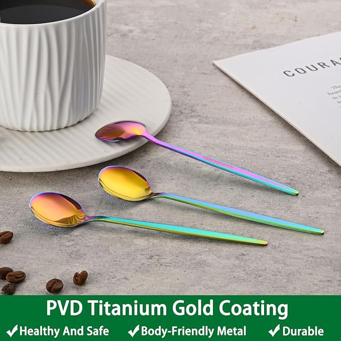 5.1 Inch Coffee & Tea Spoons Set,6 Pieces Rainbow Stainless Steel Espresso Spoon,Colorful Cute Small Spoons For Dessert Coffee