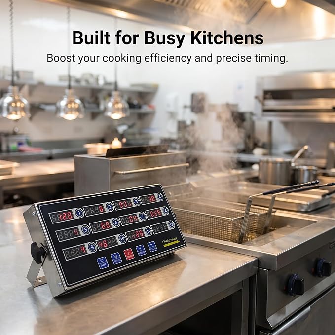 12 Channel Precision Kitchen Timers for Cooking, Commercial Kitchen Timer Restaurant Kitchen Supplies, Stainless Steel Digital LED Chef Cooking Timer, Reminder Function, Drillable wall mounting
