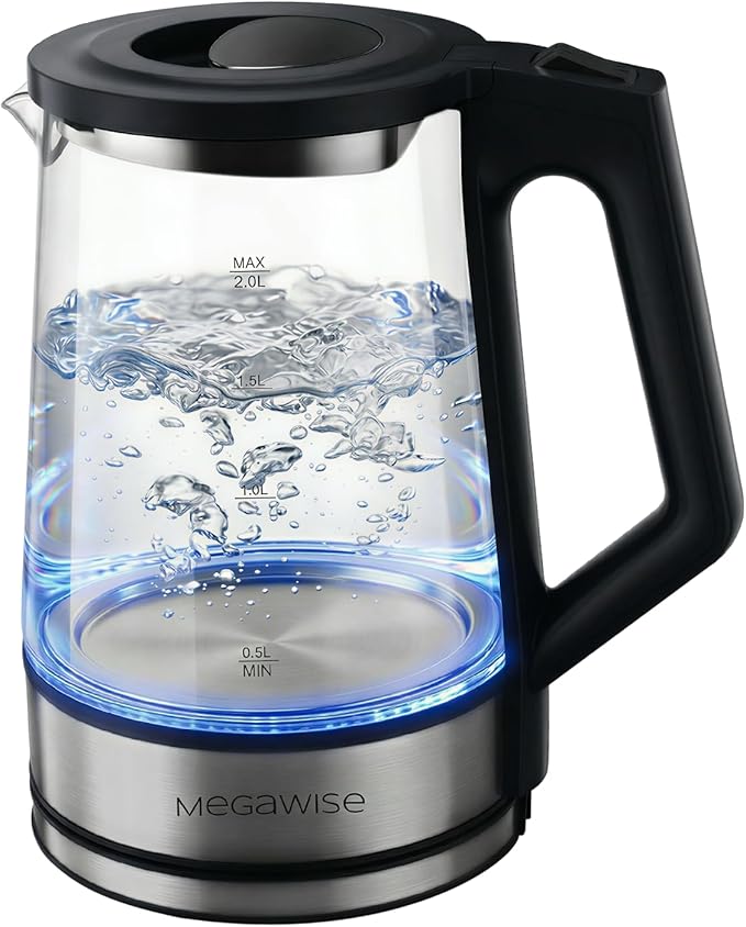 MEGAWISE 2L Electric Kettle, 1000W, BPA-Free Large Water Jug with Handle & Time Markers, Motivational Leak-Proof Bottle for Office, Home, Gym - Ensure Daily Hydration