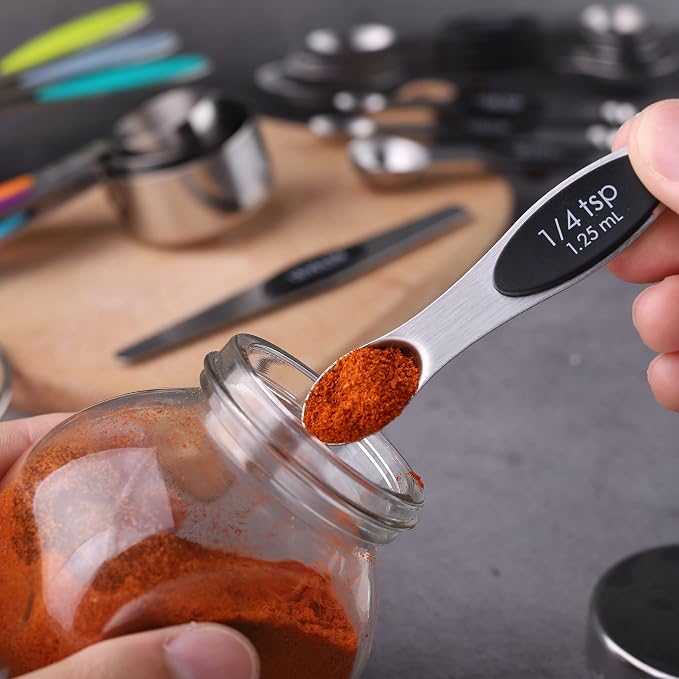 Measuring Cups and Spoons Set of 17 Double Sided Magnetic Measuring Spoons | Stainless Steel Measuring Cups Nesting Magnetic Measuring Spoons Set with 1 Leveler for Dry and Liquid Ingredients