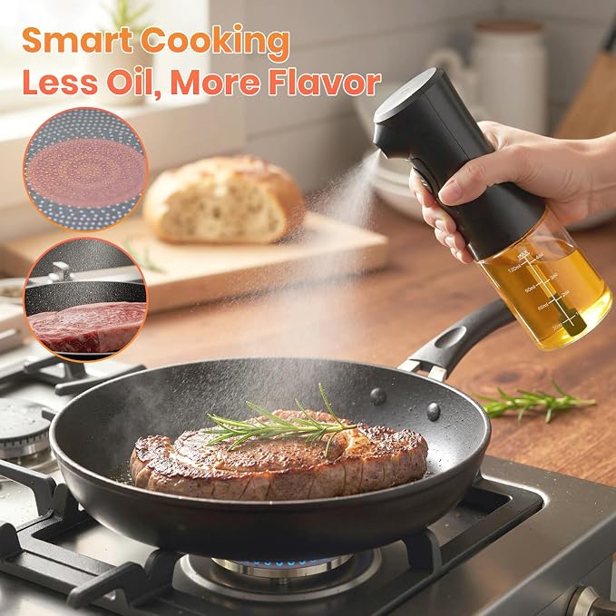 Electric Oil Sprayer for Cooking, 5oz Glass Oil Mister Spray Bottles | Precisely Control Fine Mist, Continuous Spray, Refillable & Rechargeable Olive Oil Kitchen Sprayer for Air Fryer, Salad, BBQ