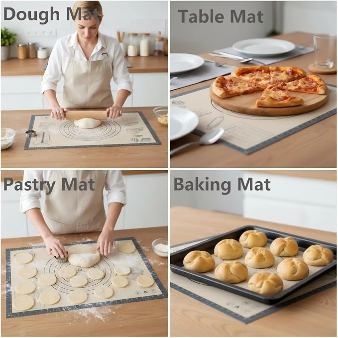 Silicone Baking Pastry Dough Mat - 32x24Inch Extra Large Cookie Bread Rolling Mats Sheet, Nonstick Kitchen Counter Kneading Board Thick Reusable Pie Cookies Pizza Fondant Making Matt Measurement(Gray)