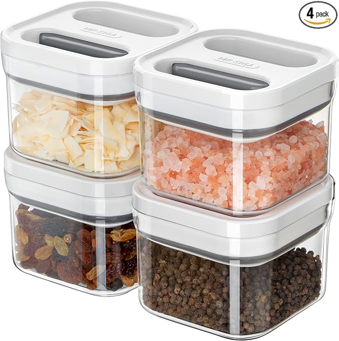MR.SIGA 4 Pack Airtight Food Storage Container Set, BPA Free, Stackable | One-handed kitchen canister storage containers for dry goods and pantry organization, 360 ml (12.2 oz), small, white