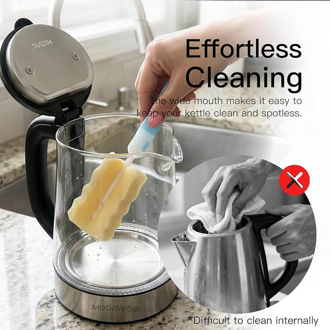 MEGAWISE 2L Electric Kettle, 1000W, BPA-Free Large Water Jug with Handle & Time Markers, Motivational Leak-Proof Bottle for Office, Home, Gym - Ensure Daily Hydration