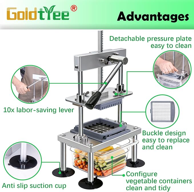 Goldtree French Fry Cutter for Potatoes Onion Food Fruit Vegetable Chopper | Stainless Steel Structure Cutter, Food Onion Dicer for Tomatoes Fruit, Labor-saving, Time-saving, Safe, Sturdy