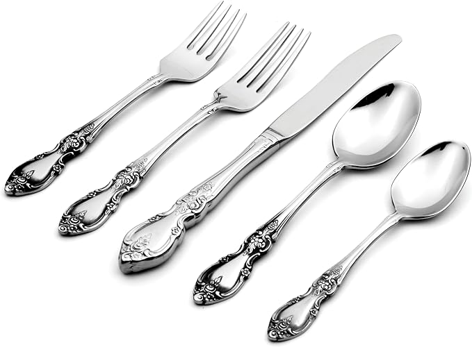 Oneida Louisiana 45-Piece 18/8 Silverware Set for 8, Flatware | mirror finish, dishwasher safe | includes serving spoons and utensil set | cutlery set, wedding silverware