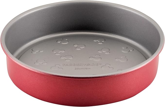 Farberware Disney Bake with Mickey Mouse Nonstick Baking Pan/Cake Pan, 8 Inch Round Non Stick Bakeware Pan - Red and Gray