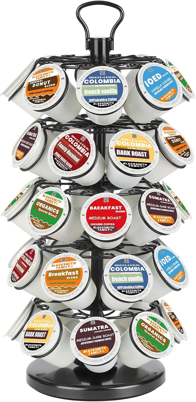 K Cup Holder, Coffee Pods Holder Storage Organizer Stand,40 Pods Capacity | K Cup Organizer,360°Rotating K Cup Carousel,Space-Saving for Countertop,Easy-Grip Top Handle,K Cups Holder Easy Assembly