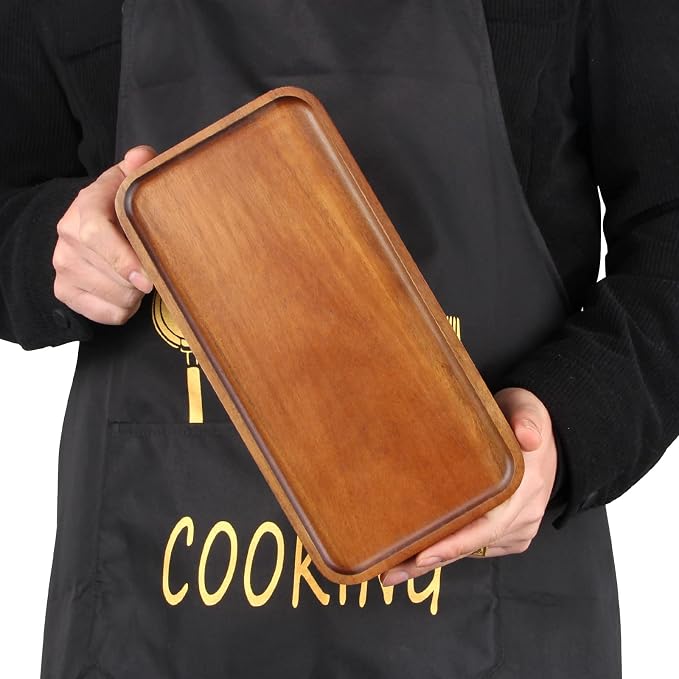 Acacia Wood Serving Tray Decor Small Cheese Charcuterie Boards Wooden Plate | Rectangle Mini Wood Tea Coffee Trays for Kitchen Bathroom Counter Appetizer Plates Party Platter Food Dish Snack Dessert Tray