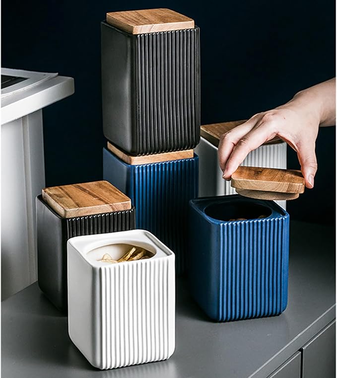 Ceramic Storage Jars Modern Airtight Coffee Canisters With Lid (White,Small size,13cm*10cm)