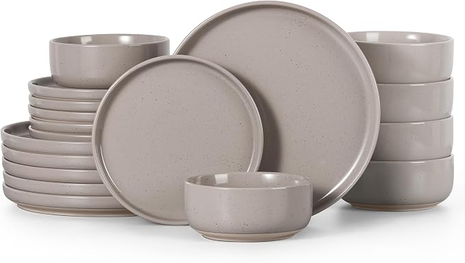 HaWare Dinnerware Sets, 18-Piece Plates and Bowls Set for 6, Cream Coffee