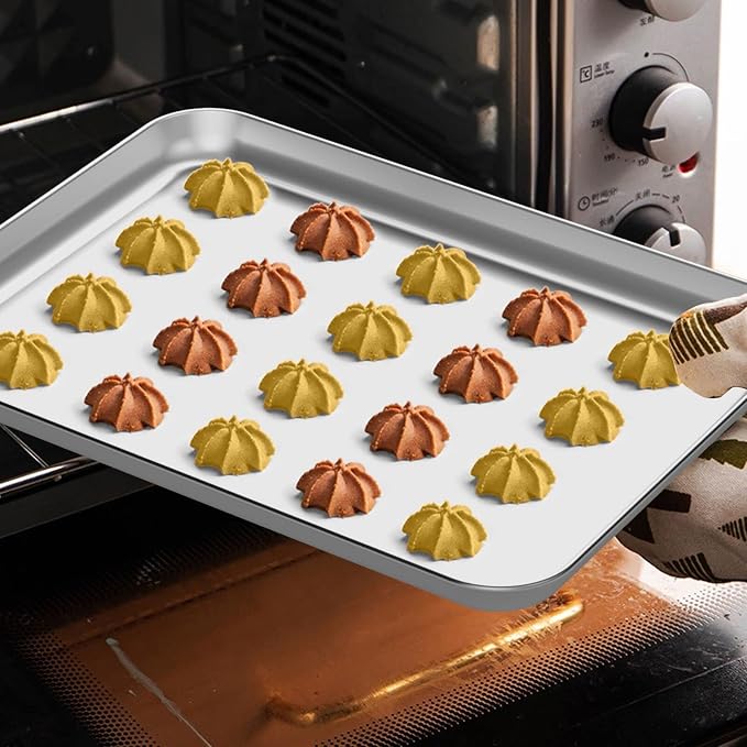 Wildone Baking Sheet Set of 2 - Stainless Steel Cookie Sheet Baking Pan, Size 12 x 10 x 1 inch, Non Toxic & Heavy Duty & Mirror Finish & Rust Free & Easy Clean