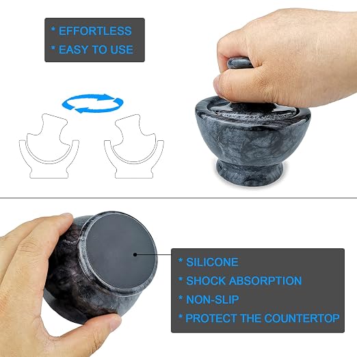 LUOLAO Marble Mortar and Pestle Set, Pill Crusher, 3.7 Inch, 1/2 Cup | Stone Spice Grinder, Effective for Grinding Small Items, Easy to Grip, Mushroom Shape