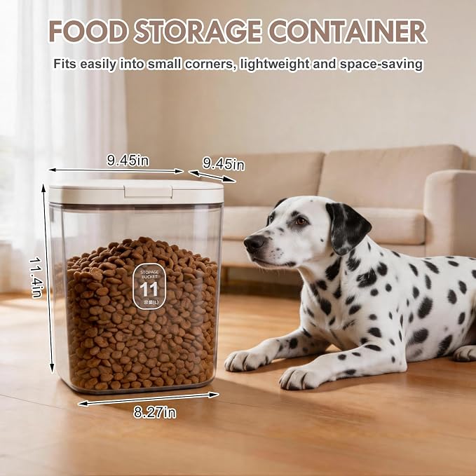 LEAWALK 11 Lbs Airtight Dog Cat Food Storage Container and Dog Treat Containers BPA-Free, PET Clear Stackable Pet Storage Bin, Pop Top, 1-Cup Scoop, for Pet Food/Rice/Flour/Bread/Grains/Spaghetti