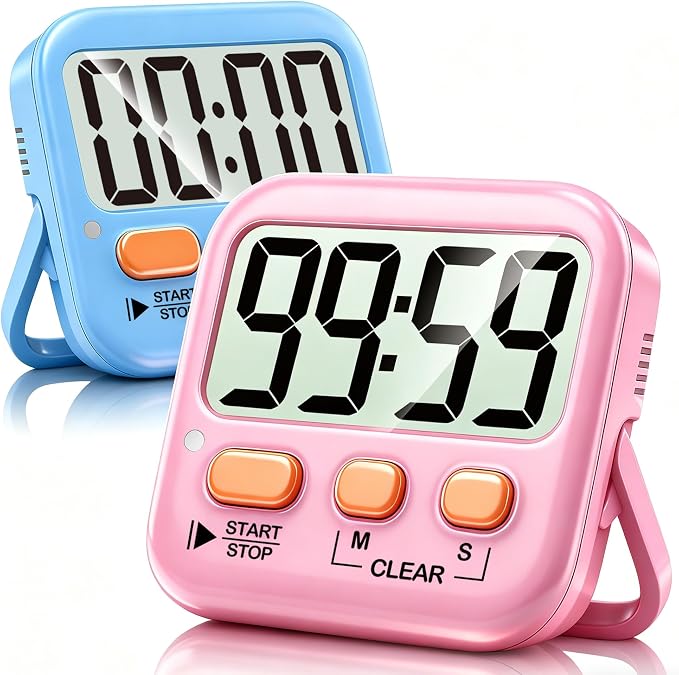 2 Pack Digital Timer for Kids Classroom Kitchen Timers for Cooking | w/ Battery, Easy to View, Alarm, Mute Mode, Count Down/Up, Magnetic, Kickstand, Hanging, Classroom Timer for Teacher Supplies
