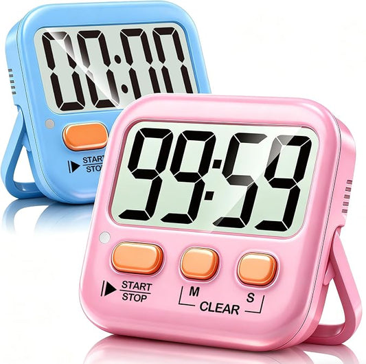 2 Pack Digital Timer for Kids Classroom Kitchen Timers for Cooking | w/ Battery, Easy to View, Alarm, Mute Mode, Count Down/Up, Magnetic, Kickstand, Hanging, Classroom Timer for Teacher Supplies