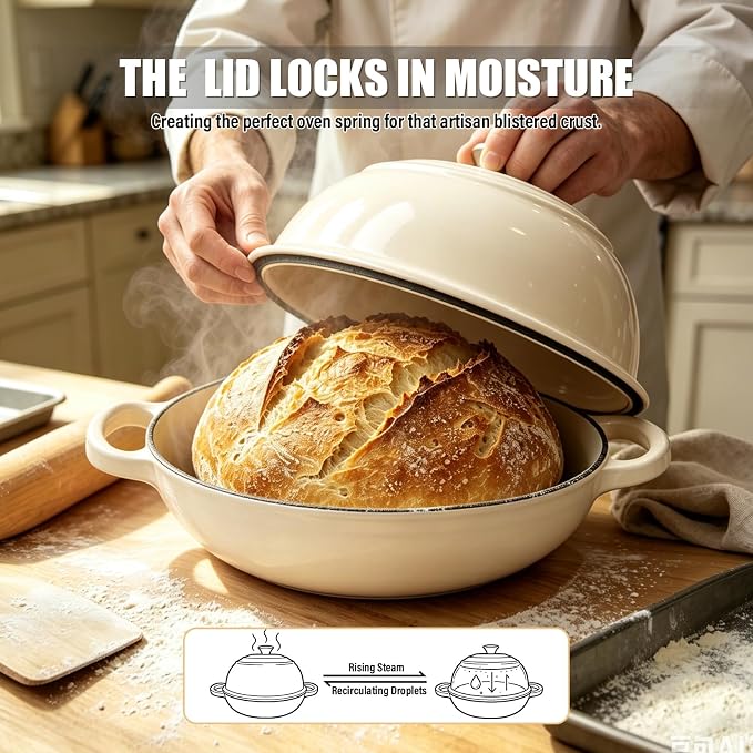 Cast Iron Bread Dutch Oven 6QT Pink Enameled with Lid | Even Heat and Steam for Crispy Crust, Easy-release Enamel, All Stovetops, Safe to 500F, For Sourdough and Artisan Bread