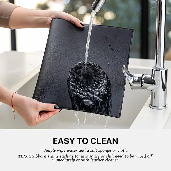 Baroyal Faux Leather Placemats Set of 6 Vinyl Washable Wipeable Table Mats for Kitchen Dining Table Heat Resistant Waterproof Modern Indoor/Outdoor Placemats Non-Slip Easy Clean Place Mats (Black)