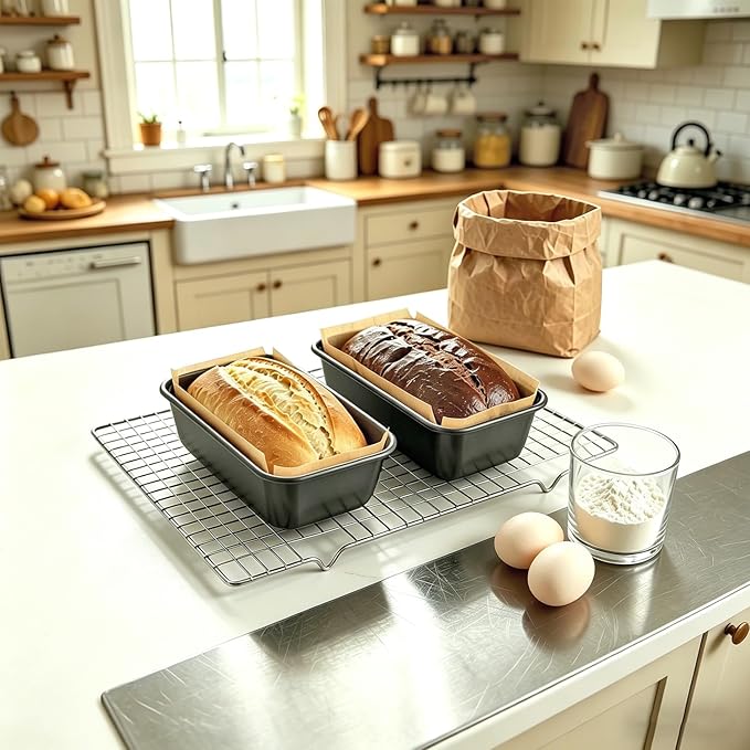 3 PCS Mini Loaf Baking Pans Set, 6 x 3.3 x 2 Inch Carbon Steel Rectangle Bakeware with 100 Parchment Liners for Baking Toast, Cakes, Small Banana Breads, Black Gray Colors