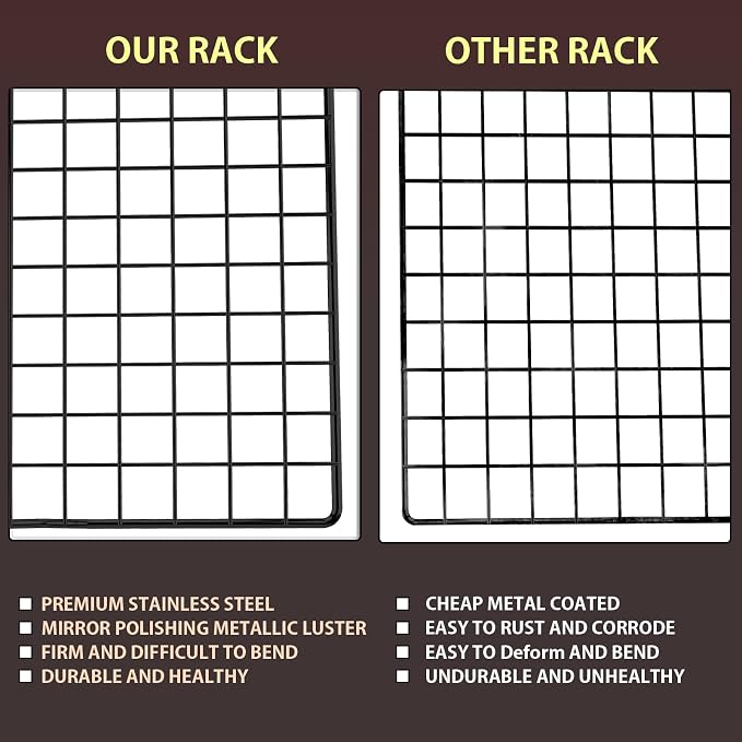 Cooling Rack for Cooking and Baking, 16" x 10" Wire Rack, Black | Thick Wire Rack, Oven & Dishwasher Safe, for Roasting, Grilling, Drying, Fits Half Sheet Pan