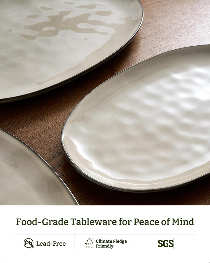 famiware Serving Platters Set of 3 Sizes - Oval, Light khaki | 15.59"/14.3"/12.9" Fine Stoneware Serving Trays for Party, Entertaining for Food, Turkey, Cheese, Microwave Dishwasher Safe