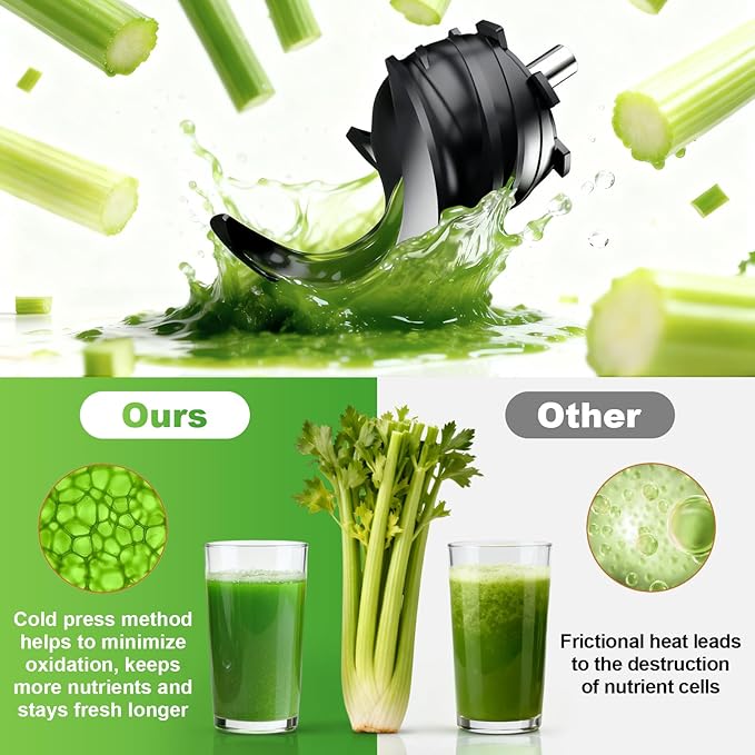 COFUN Masticating Juicer Attachment for Kitchen Aid Stand Mixer | Cold Press Juice, Extractor with 4.9 Inch Wide Feed Chute and 2 * 1L Cups for Fruits Vegetables Celery Carrot Home Kitchen