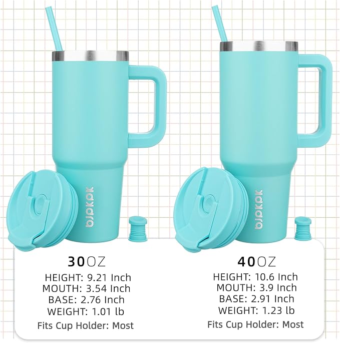 BJPKPK 30 oz Insulated Tumbler with Handle & Straw, Stainless Steel | Double Wall Vacuum Insulation, Leak Proof, BPA Free, Dishwasher Safe, Cupholder Friendly, Travel & Outdoor, Turquoise