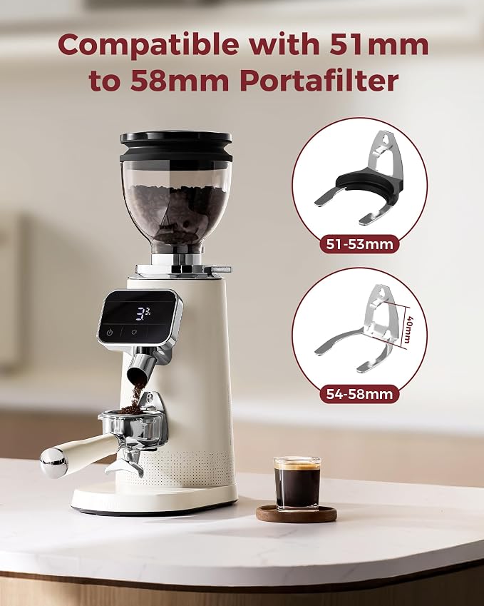 Tuni G3 Commercial 64mm Flat Burr Coffee Grinder, 100 Grind Settings, Ivory | Electric Espresso Grinder with Single Dose, Anti-Static Tech, All-Metal Stainless Steel Body for Drip/Cold Brew/French Press