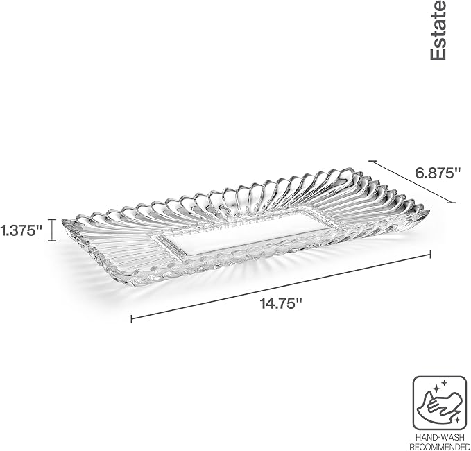 Mikasa Estate Crystal Glass Rectangular Serving Decorative Tray, 14.75 Inch