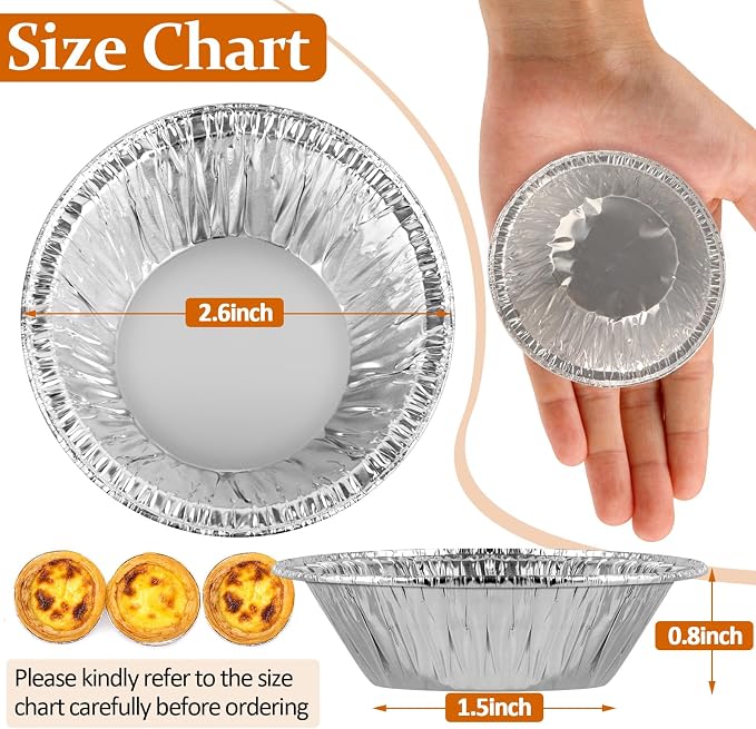 100 Pieces 2.6 Inch Disposable Aluminum Mini Pie Pans | Round Tin Foil Pans for Baking Small Pies, Tarts, Cakes and Desserts, Ideal for Parties, Picnics and Food Events