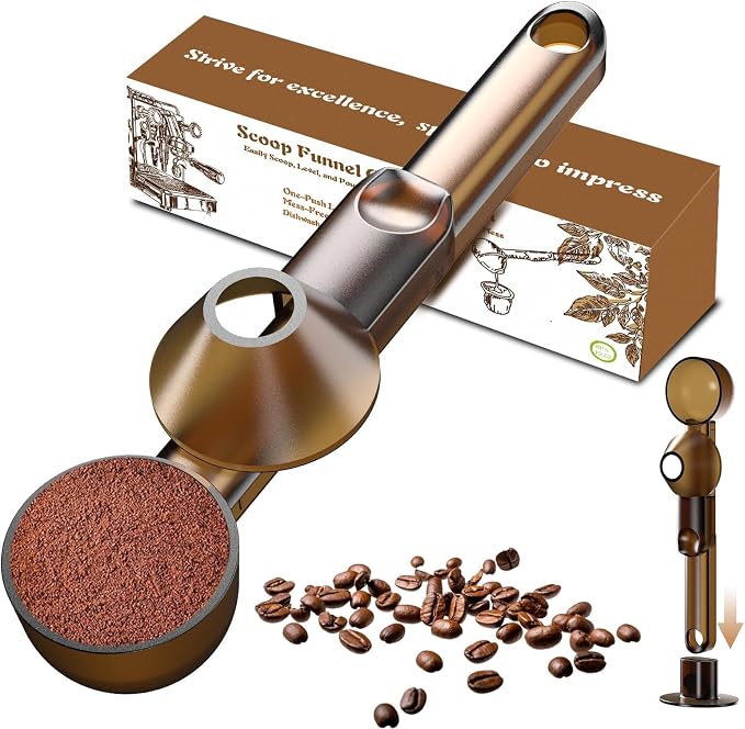 Coffee Scoop with Funnel for Ground Coffee, Protein Powder & Tea, 2 Tbsp | Mess-Free Scoop Funnel for Reusable K-Cup, Countertop Design for Home & Office, Handy Long Handle, Easy to Clean, 1-Pack
