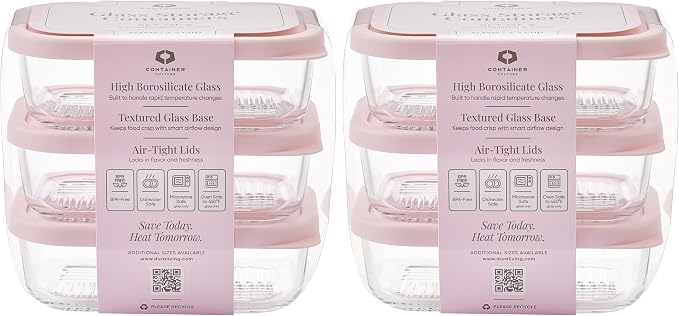 Glass Food Storage Containers with Lids — 12 Piece — 17.6 oz Glass with BPA-Free Leakproof Stackable Lids — Microwave, Oven & Dishwasher Safe — Ideal for Meal Prep & More - Berry Blush