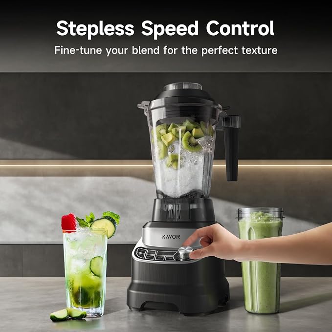 2400W Peak Countertop Blender for Kitchen, 64oz Pitcher & 24oz Travel Cup | AI Smart One-Touch & Stepless Speed, 4 Presets for Ice & Shakes, Self-Cleaning Blade, BPA-Free Touch Control