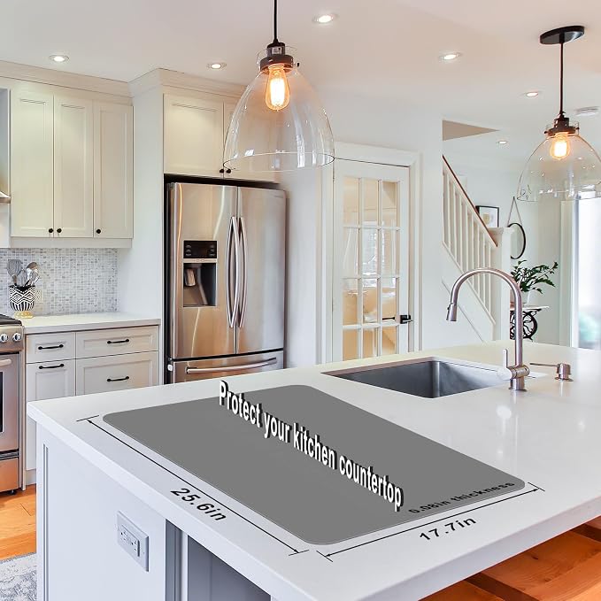 Food-Grade Silicone mat，2MM Extra Thick Silicone Mats for Kitchen Counter, 25.6" x17.7" Non-Slip Waterproof Large Countertop Protector Mat, Heat Resistant Mat, Silicone Placemat (Grey)
