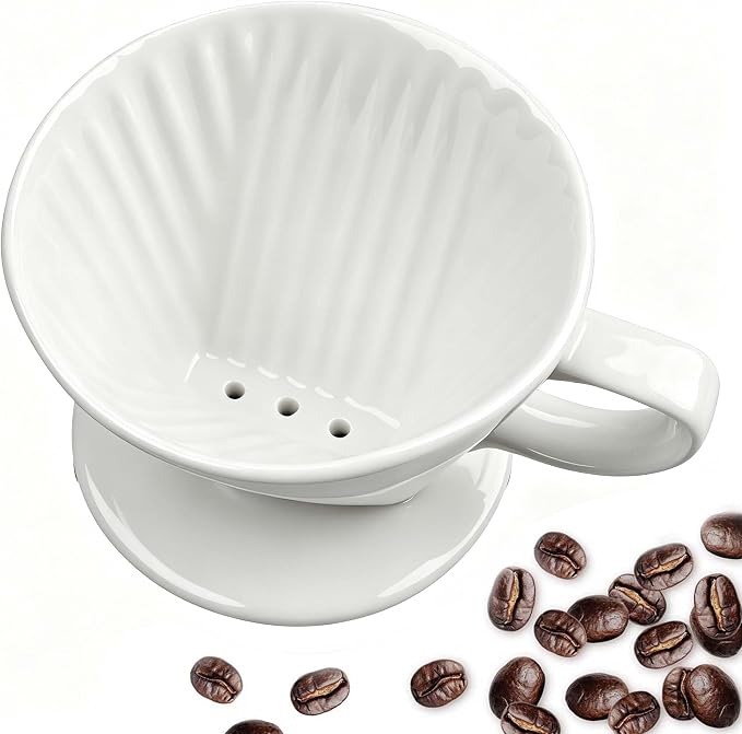 Ceramic Pour Over Coffee Dripper, V-Shaped Coffee Filter Cone | Brews rich, balanced coffee with a 3-hole design for smooth extraction and consistent flavor in every cup.