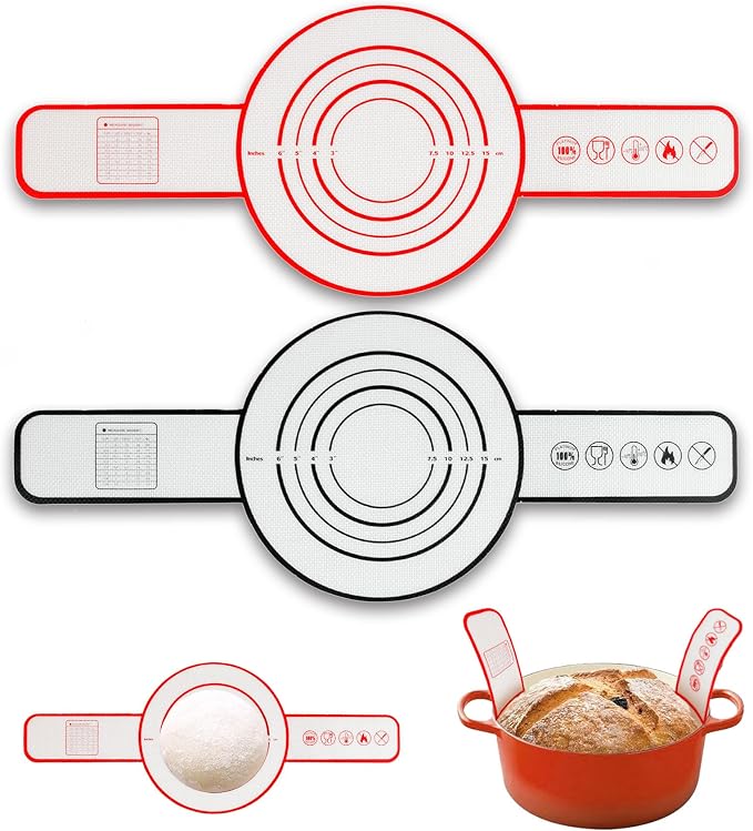 2 Pcs Sourdough Silicone Bread Sling for Dutch Oven Liners | Non-Stick Bread Baking Mat Set, Anti-slip Reusable Bread Sling with Long Handle to Transfer Sourdough Bread