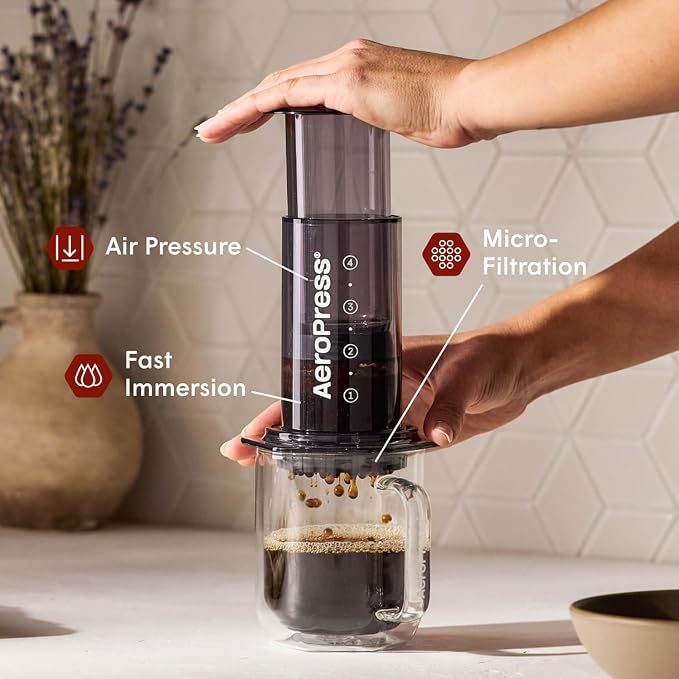 AeroPress Clear Black Coffee Press, French Press, Pour-Over & Espresso Style