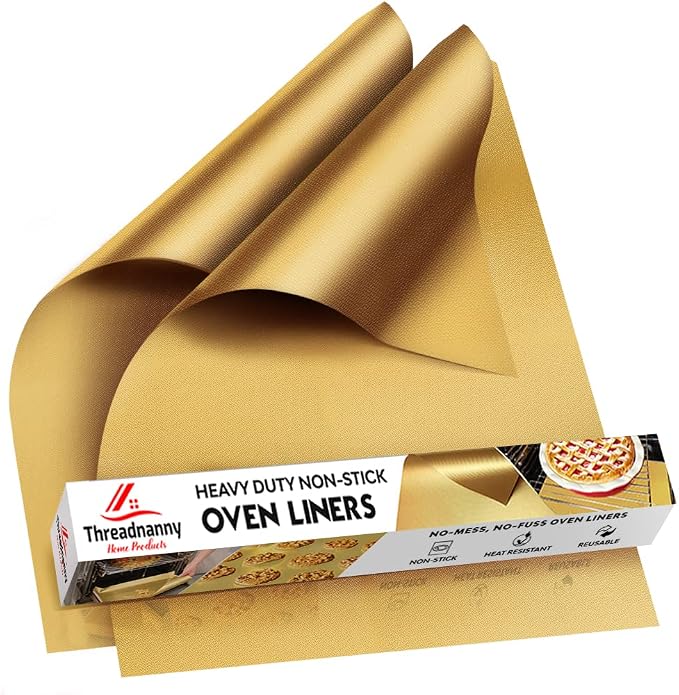 Oven Liners for Bottom of Oven - 17"x 25" Large Heavy Duty Non-Stick 2 Pack | Heat Resistant to 500°F, BPA & PFOA Free, Reusable, Fits Electric, Gas, Toaster, Microwave Ovens & Grills, Spill Guard, Gold