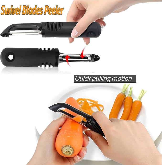 Vegetable Peeler,Non-Slip Handle,Sharp Stainless Blade for Potato | Multifunctional Peeler,Built-in Potato Eye Remover, Zero Snag, Ergonomic Grip,Plastic Blade Guard for Fruit Pumpkin (Black)