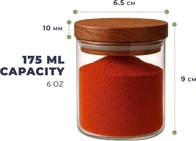 8 Pcs Glass Spice Jars with Acacia Airtight Lids and 120 Labels, 6oz Empty Containers Seasoning Bottles, Waterproof Minimalist Spice labels Preprinted, Jars for Pantry Organization and Storage
